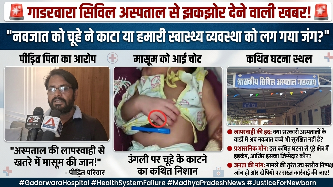 नरसिंगपुर गाडरवारा सिविल अस्पताल में नवजात को चूहे ने काटा, स्वास्थ्य व्यवस्था पर उठे सवाल