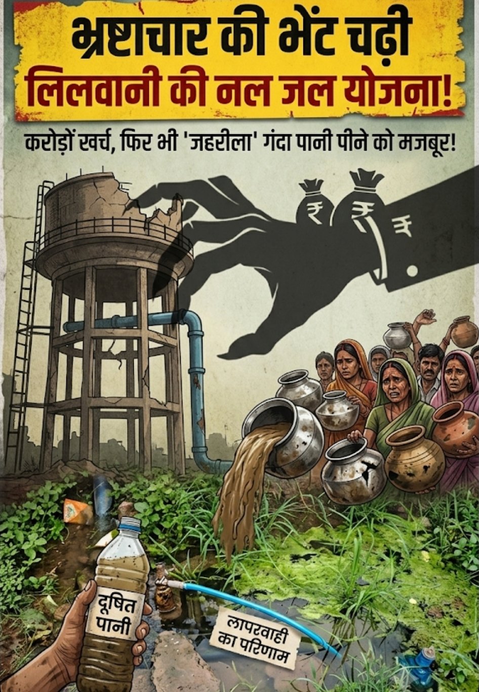 भ्रष्टाचार की भेंट चढ़ी लिलवानी की नल-जल योजना: करोड़ों फूंकने के बाद भी जनता पीने को मजबूर है 'जहरीला' गंदा पानी ​ चावरपाठा नरसिंहपुर: सरकारें पानी की तरह पैसा बहाकर हर घर तक शुद्ध पेयजल पहुंचाने के दावे कर रही हैं,