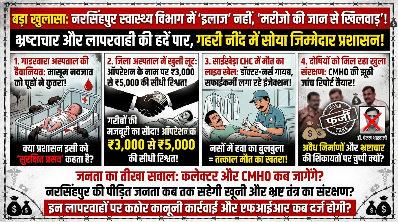नरसिंहपुर में 'सफेद कोट' का खूनी खेल: इलाज के नाम पर मौत बाँट रहा स्वास्थ्य विभाग, सोता रहा प्रशासन!