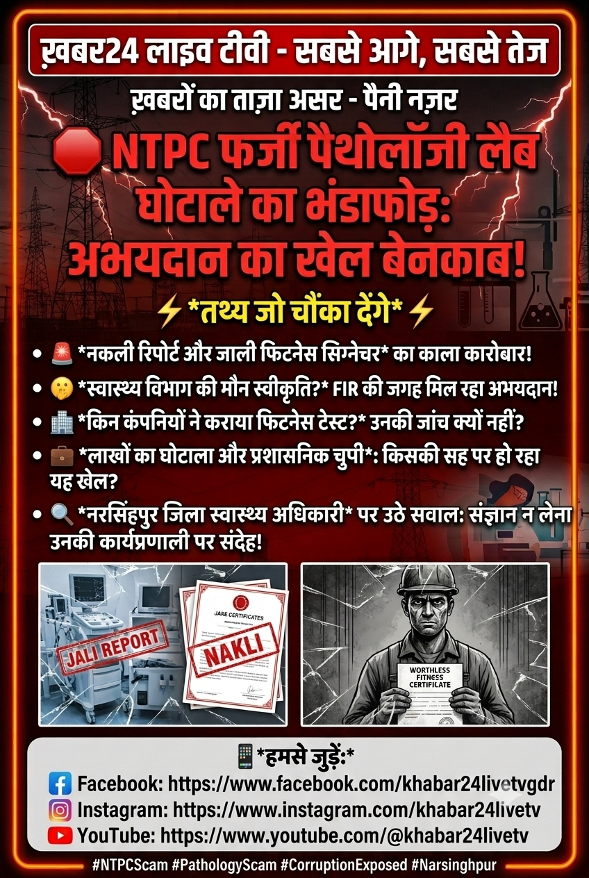 नरसिंगपुर ​स्वास्थ्य विभाग की खुली पोल: NTPC फर्जी पैथोलॉजी लैब घोटाले के आरोपियों को दिया जा रहा अभयदान!