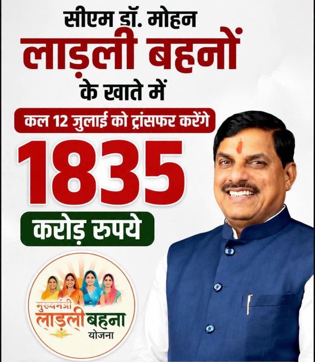 लाड़ली बहनों को आज बड़ी सौगात: सीएम डॉ. मोहन यादव सिंगल क्लिक से ट्रांसफर करेंगे ₹1835 करोड़, भिंड को देंगे ₹322 करोड़ के विकास कार्यों का तोहफा