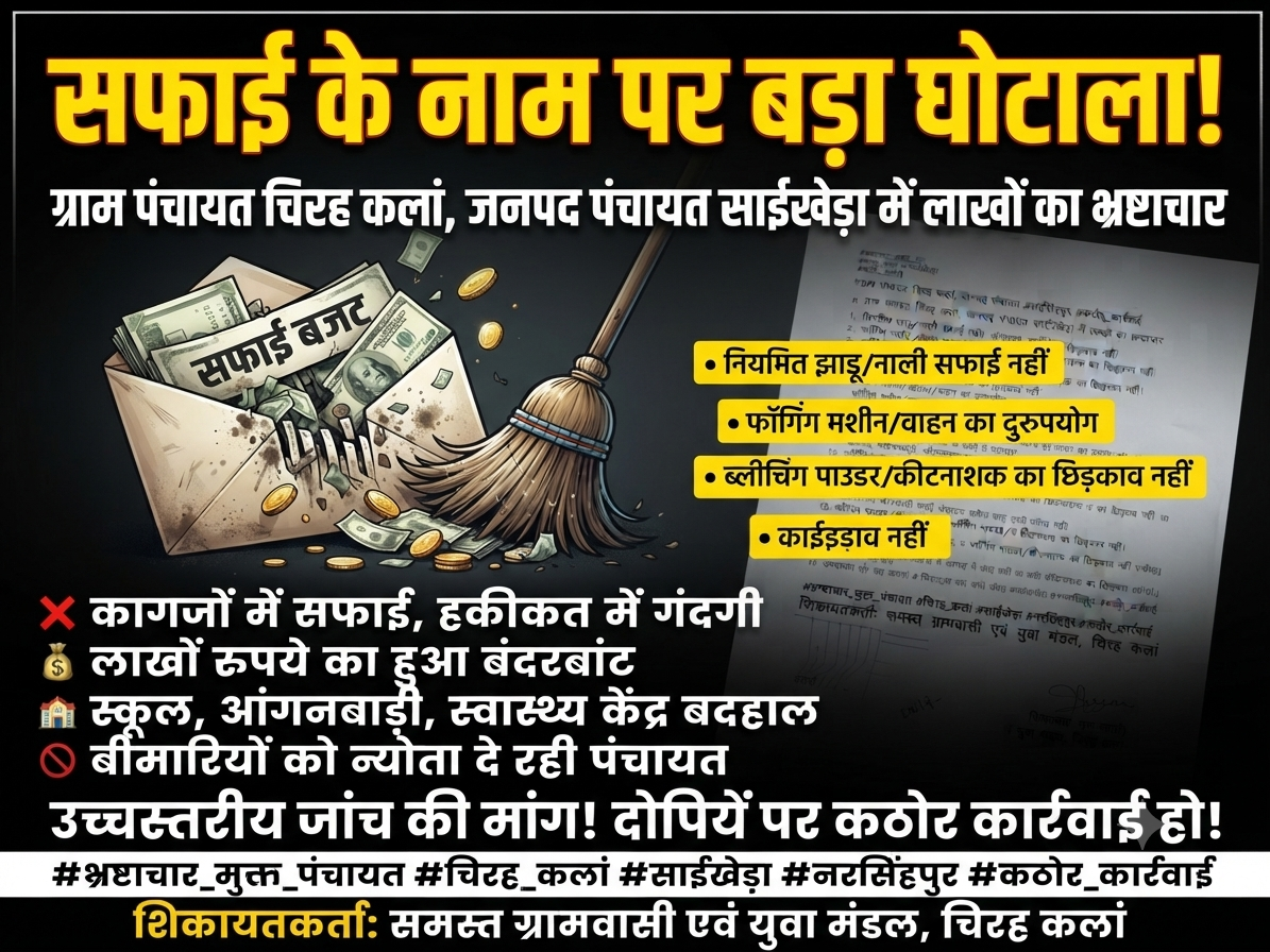 ग्राम पंचायत चिरहकला में सफाई और विकास कार्यों के नाम पर बड़ा फर्जीवाड़ा, लाखों के संदेहास्पद भुगतान का खुलासा!